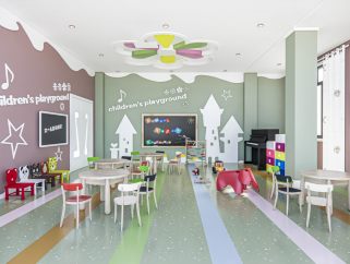 现代幼儿园内部 儿童游乐区 儿童活动区 儿童桌椅 儿童家具